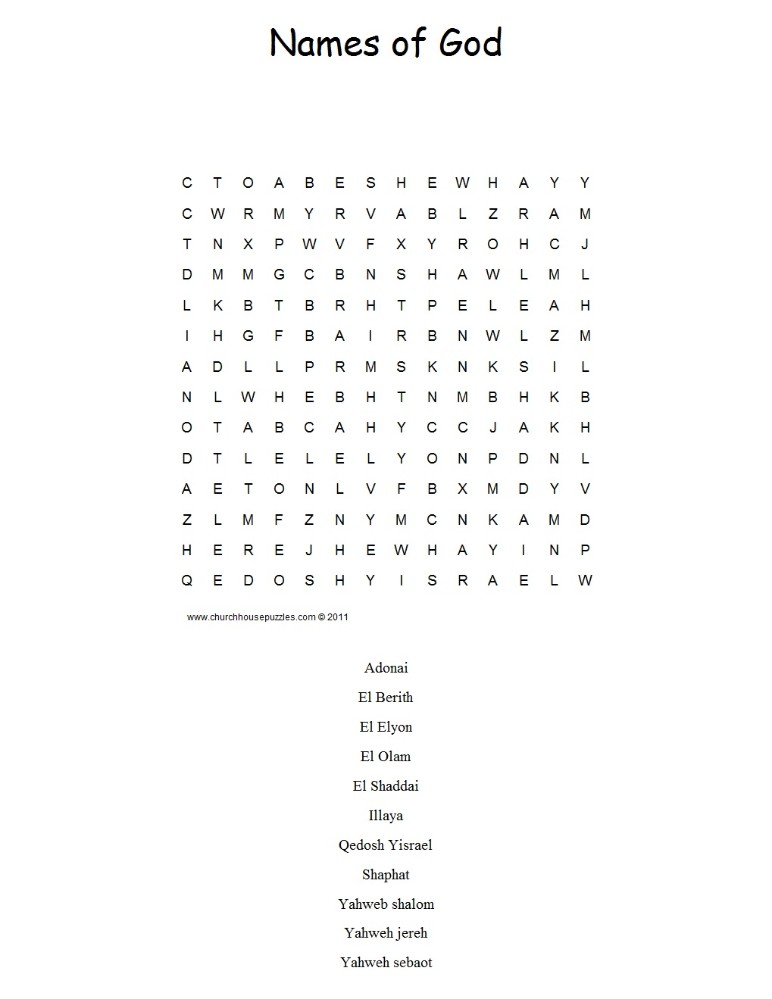 Names Of God Word Search Puzzle